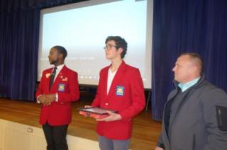 photo of students Christopher Alcimbert and Domenic Schiavo with teacher Dwight Seaman