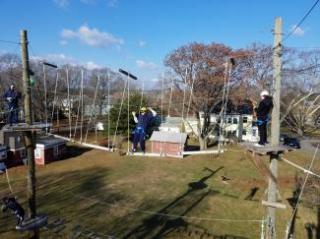 photo of students participating in a high ropes course at Norfolk County Sherriff's Youth Leadership Academy